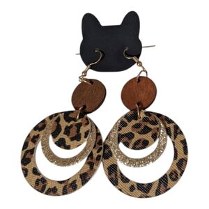 Animal Print dangle Earrings gold tone shimmer round NEW